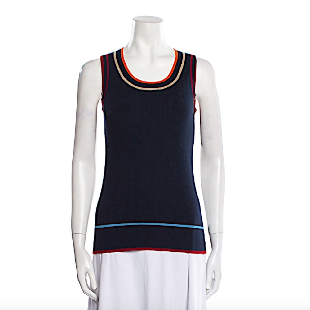 Akris Punto Women's Blue Colorblock Rib Knit Tank Top - Picture 3 of 10